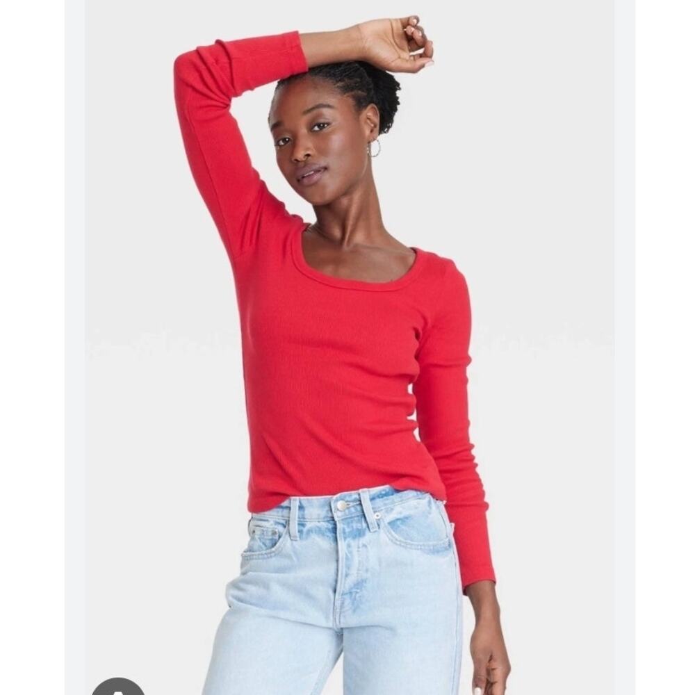 Universal Thread L Women's Long Sleeve Ribbed Scoop-Neck T-Shirt